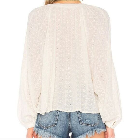 Free people small top embroidered floral peasant blouse white button down lace - Picture 5 of 11